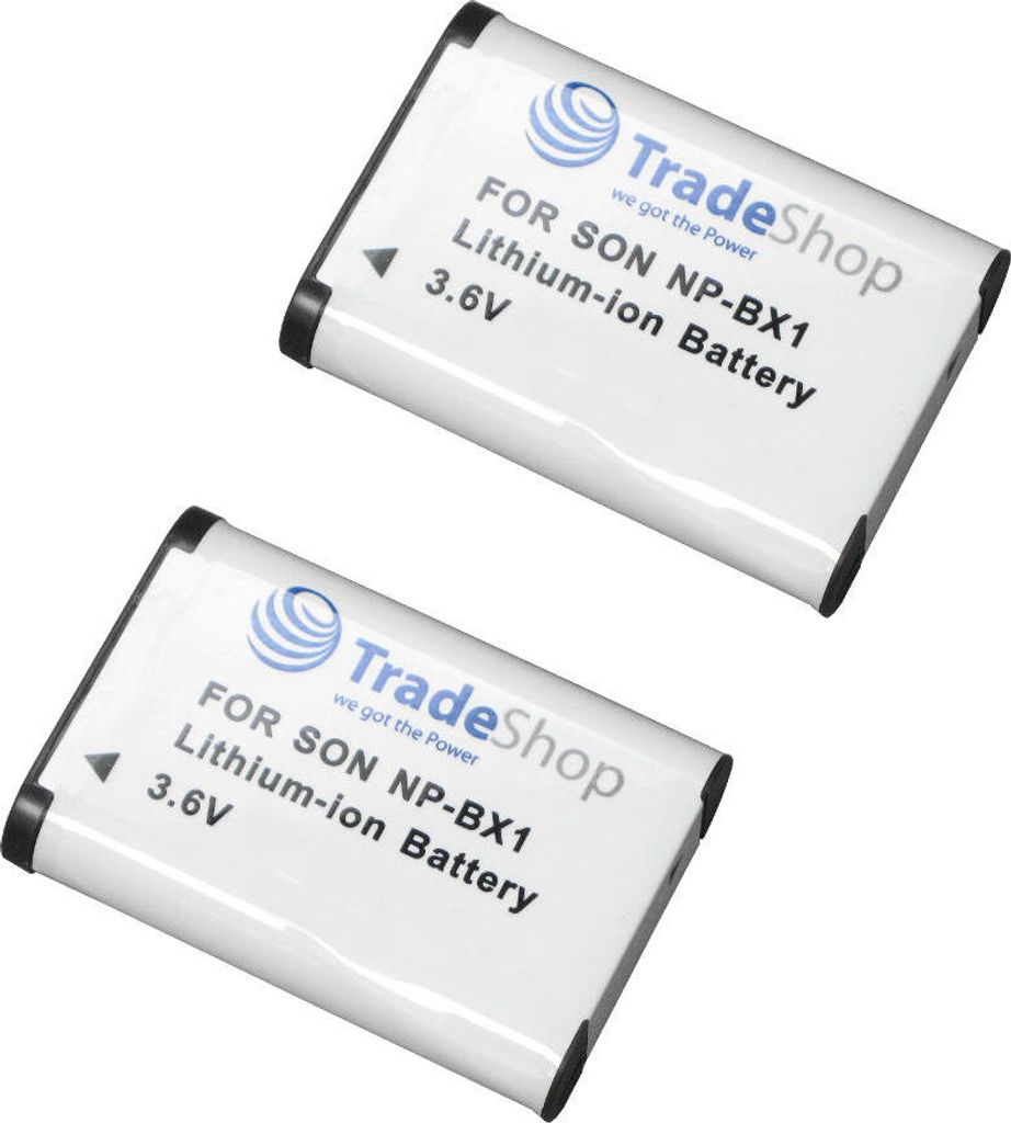 2x Trade-Shop Li-Ion Akku 1300mAh ersetzt Akkutyp NP-BX1 für Sony Camcorder HDR-GW66, HDR-GWP88, HDR-AS10, DSC-RX100, DSC-WX350, DSC-H400 - 3,6V