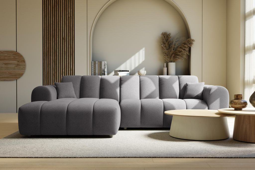 LetSit Ecksofa Rocco L Egon, Loungesofa zum Entspannen, Ecksofa L Form, Polstersofa, Bequemes Couch mit Ottomane für Wohnzimmer, Grau, Links