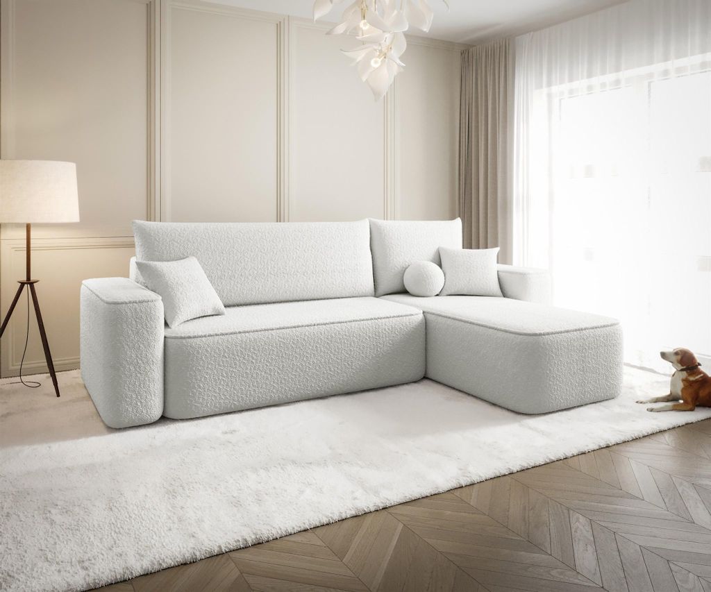 Ecksofa Schlafsofa Sofa AGEPO Stoff Quelle Weiss Ottomane Rechts