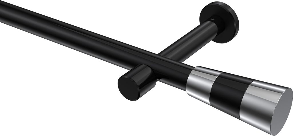 Interdeco Gardinenstange / Vorhangstange Schwarz, Typ Prestige Tanara (Konus Bicolor) ohne Ringe, 20 mm Ø 1-läufig, 440 cm