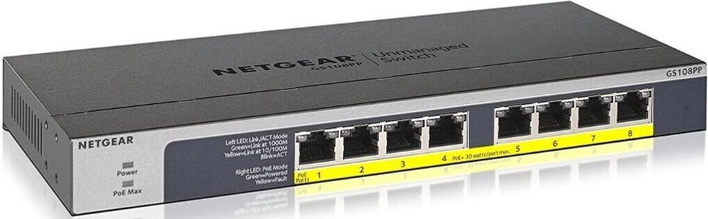 NETGEAR Switch Ethernet 8 Ports PoE+Gigabit GS108PP-100EUS