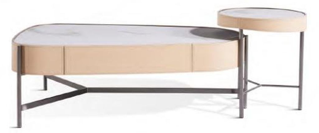 Wohnzimmer Set 2x Couchtisch Kaffeetisch beige Modern Luxus Edelstahl