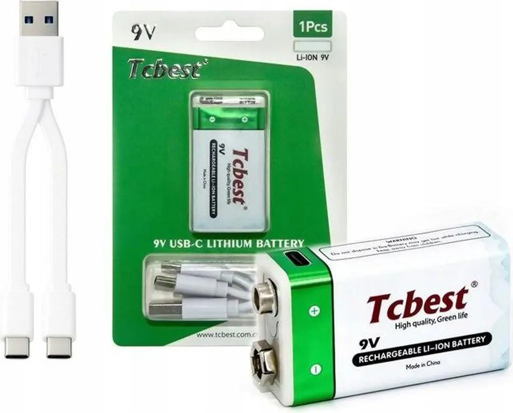 Batterie Li-ion 9V R9 1000mAh TCBEST avec Port de Charge USB-C Intégré