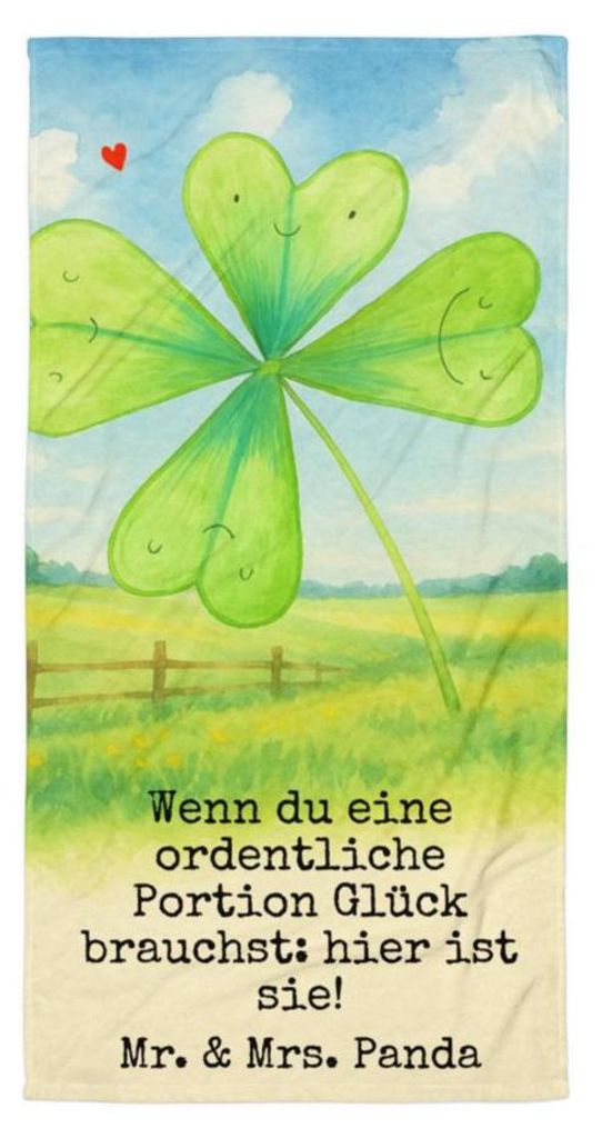 Mr. & Mrs. Panda Duschtuch Blume Kleeblatt Design - Weiß - Geschenk, Glück, Strandlaken, Umzug, Kleeblätter, Garten, Handtuch, Strandtuch, Groß...