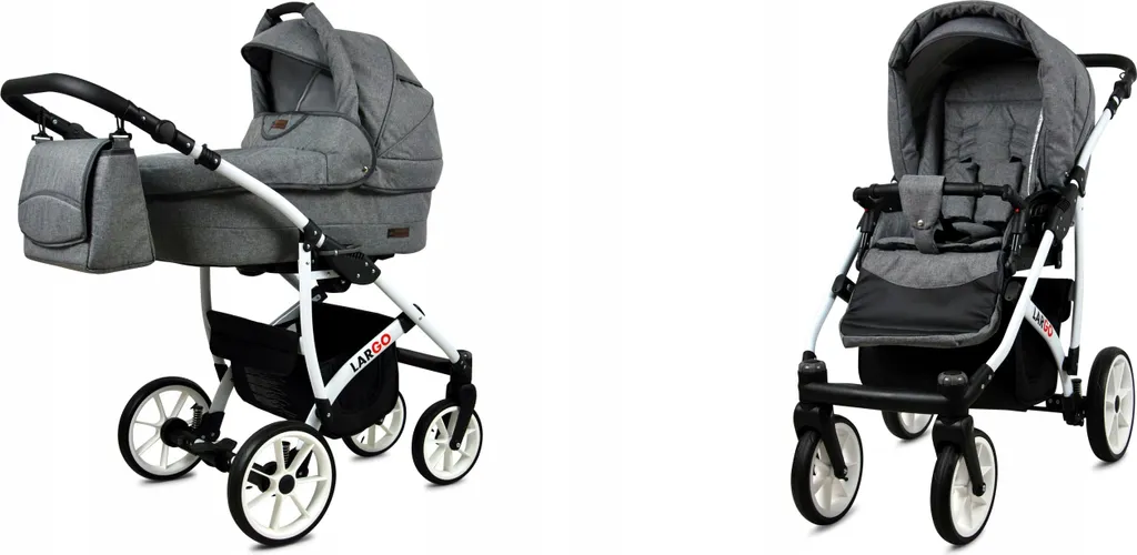 Poussette Combinée 2 en 1 BabyLux Largo - Pack Trio Évolutif Coloris Gris