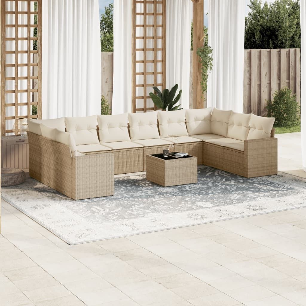 Maison Exclusive - 11-tlg. Garten-Sofagarnitur mit Kissen Beige Poly Rattan