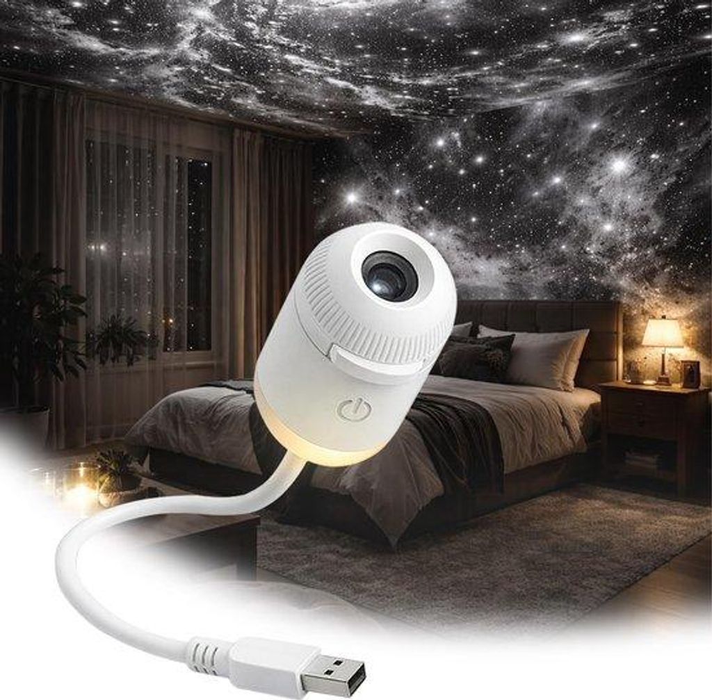 2-in-1 Galaxy Projektor Sternenhimmel Nachtlicht mit 12 Wechselprojektionen, dimmbares LED Nachtlicht, 360° Rotation, USB, für Kinder & Erwachsene