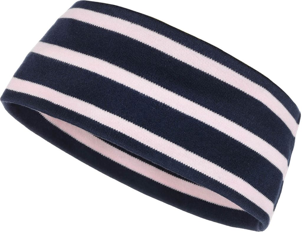 modAS Uni Stirnband Maritim für Erwachsene - Ohrwärmer zweilagig aus Baumwolle in Blau-Rosa Größe 3 - bis 60 cm Kopfumfang (Erwachsene)