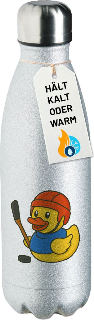 Huuraa Trinkflasche Quietscheente Eishockey Gummiente Hockey 500ml Silver Edelstahl Wasserflasche Trinkflasche Geschenkidee