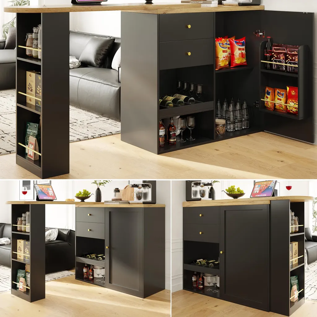 Table de Bar pour Salle à Manger et Bureau avec Rangement Modulable