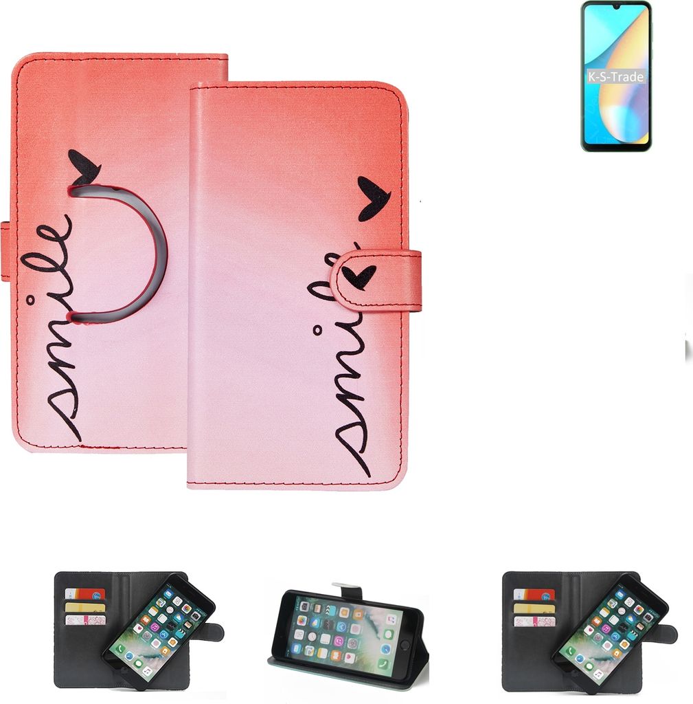 K-S-Trade Schutzhülle Handyhülle kompatibel mit Blackview OSCAL C20 Pro Hülle cover bookstyle Etui ''smile'' rot Standfunktion Kameraschutz (1Stk)