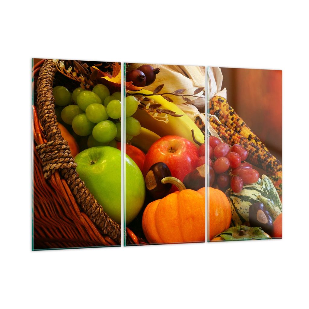 Bilder auf glas - Weidenkorb Obst Gemüse - 165x110cm - Glasbilder - Wandbilder - Kunstdruck - zum Aufhängen bereit - Wanddekoration aus Glas - Gl...