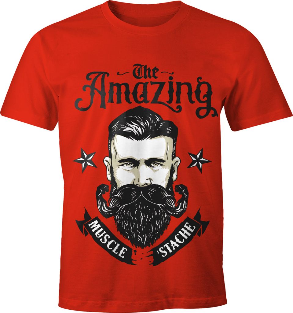 Herren T-Shirt - Beard The Amazing Muscle Mustache Bart Barber Shop Barbier Hipster Bartträger - Moonworks XS