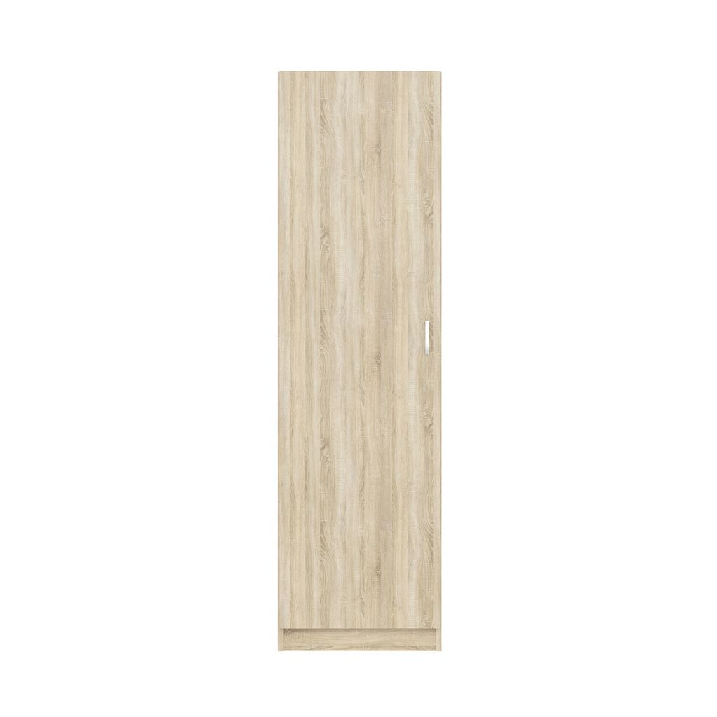A tall, narrow wardrobe with a light wood grain finish.
