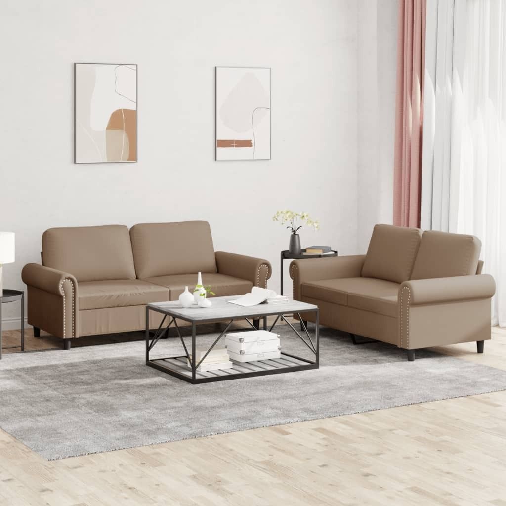 CLORIS 2-tlg. Sofagarnitur mit Kissen Cappuccino-Braun Kunstleder - Ecksofas LL0000255380