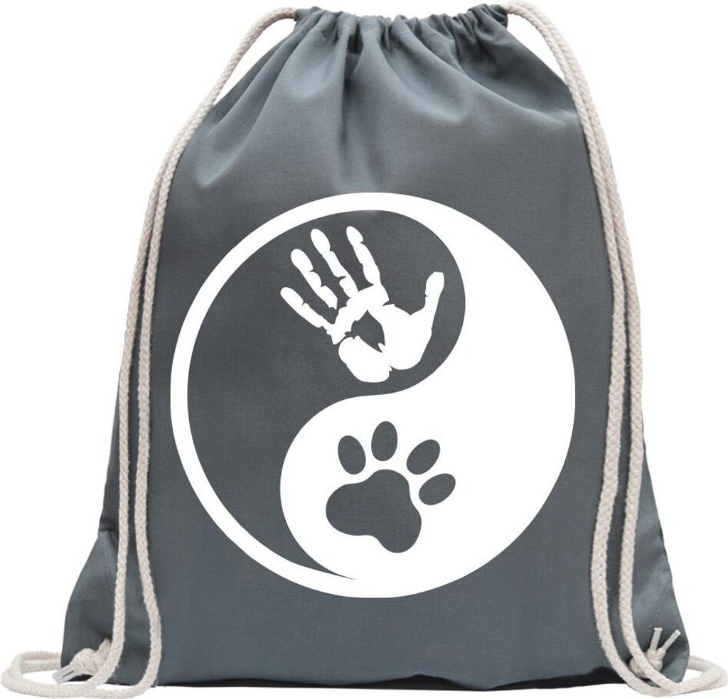 Kiwistar - Turnbeutel - stahlgrau - Tiermensch - Yin und Yang - Fun Rucksack Sport Beutel Gymsack Baumwolle mit Ziehgurt