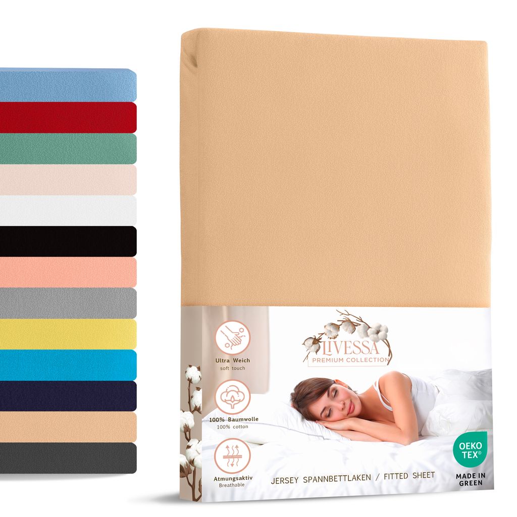 Jersey Spannbettlaken 120x200 cm 100% Baumwolle, Beige