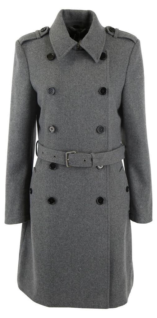 Damen Trenchcoat Mantel mittellang mit verstellbarem Gürtel und Manschettenriemen Grau S