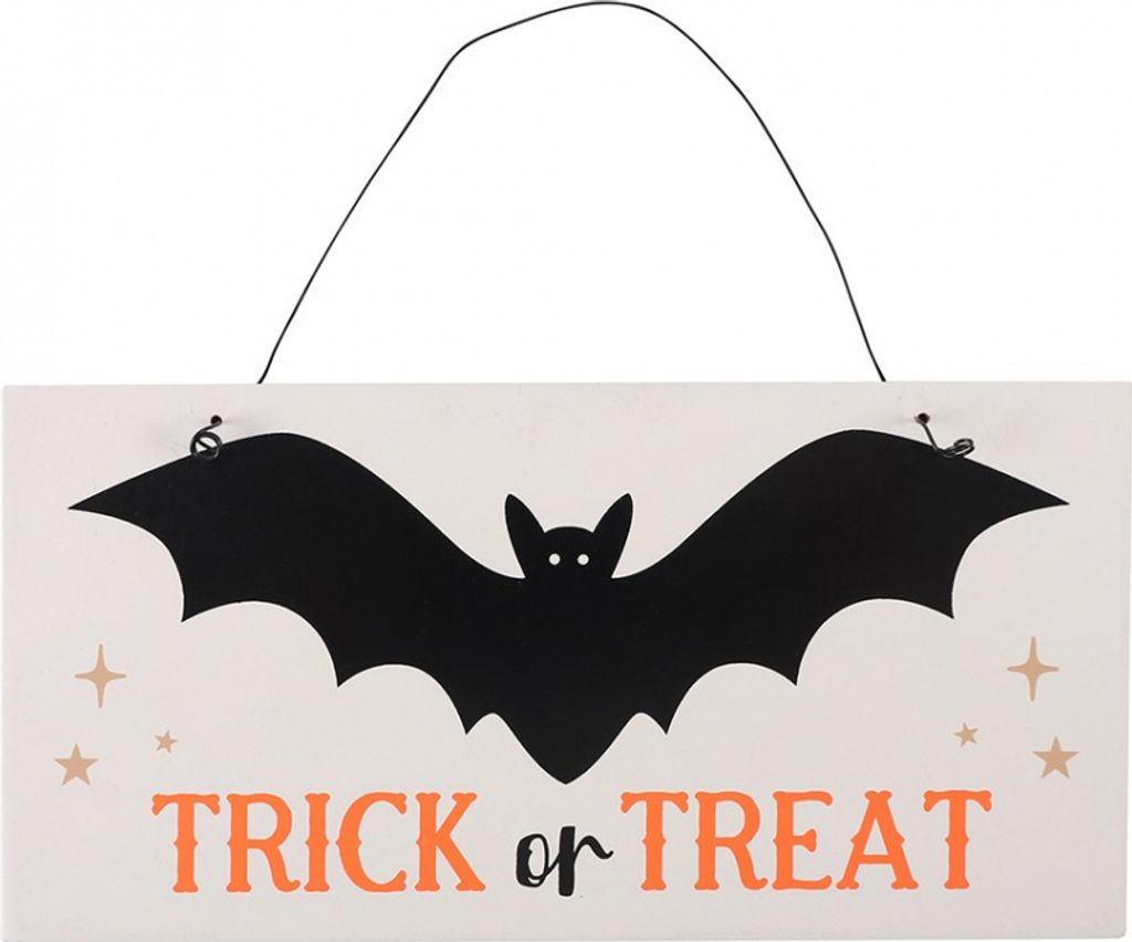Trick or Treat Hängeschild mit schwarzer Fledermaus