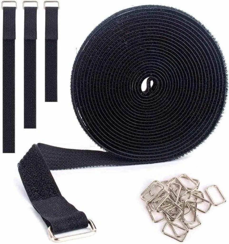 Kit sangle nylon 5m pour rangement câbles bureau avec 25 boucles métal
