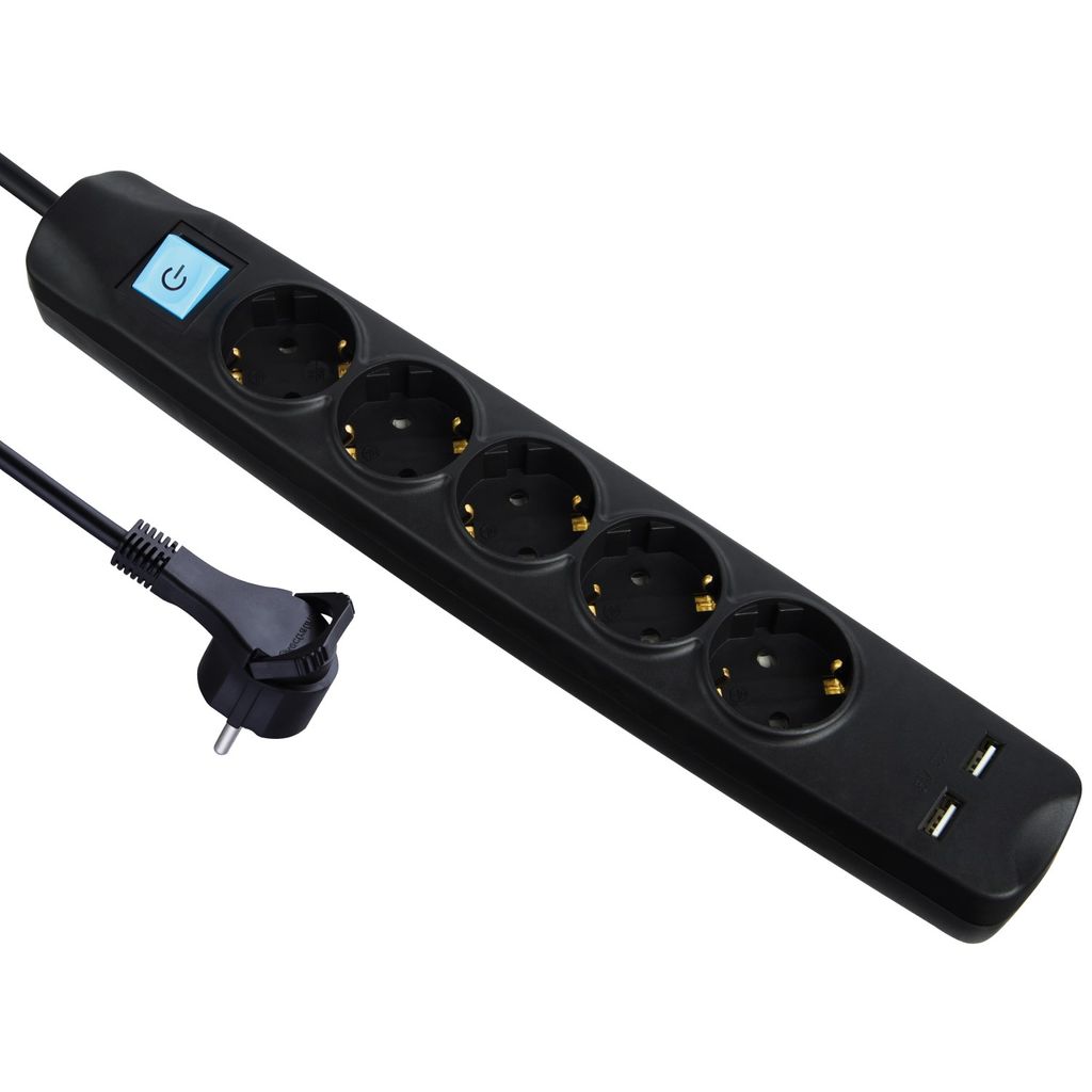 5 Fach Steckdosenleiste mit 2x USB Ladeport EIN/AUS Schalter Stromleiste mit USB 