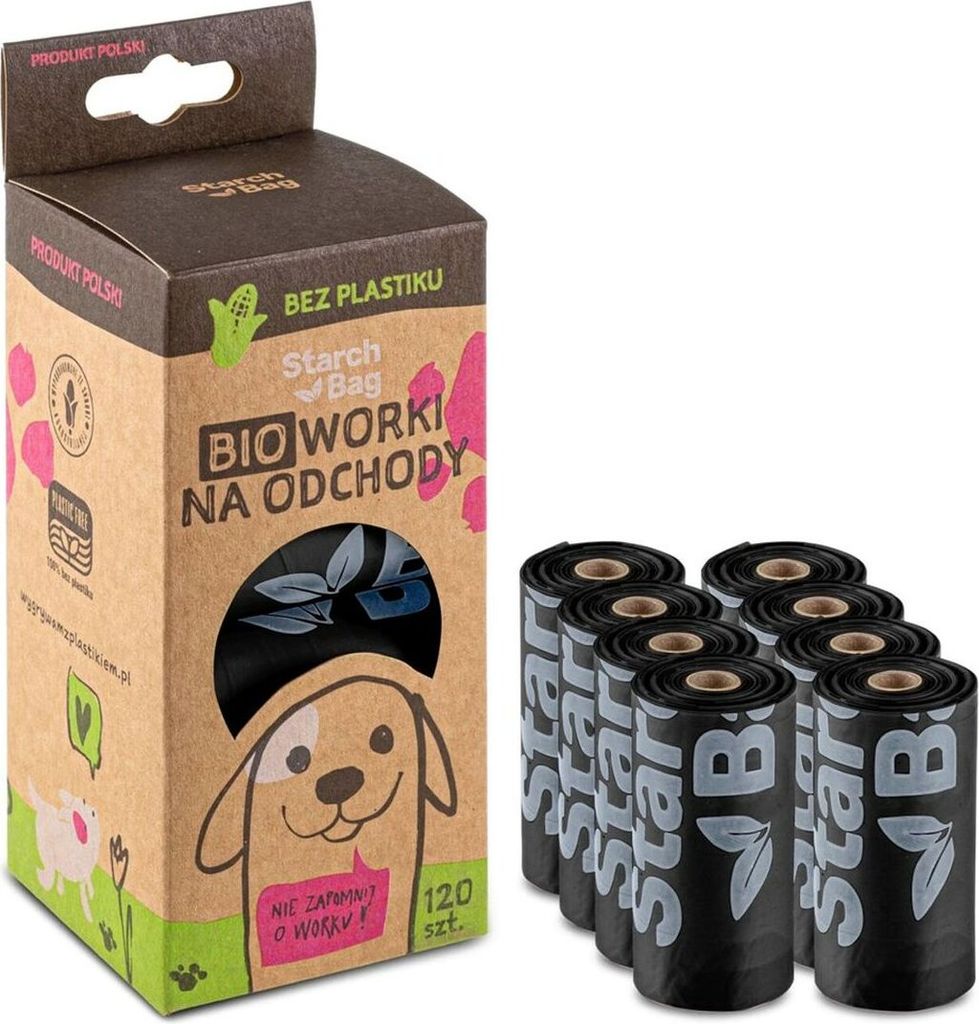 STARCHBAG kompostierbare Kotbeutel schwarz – 8 x 15 Stück