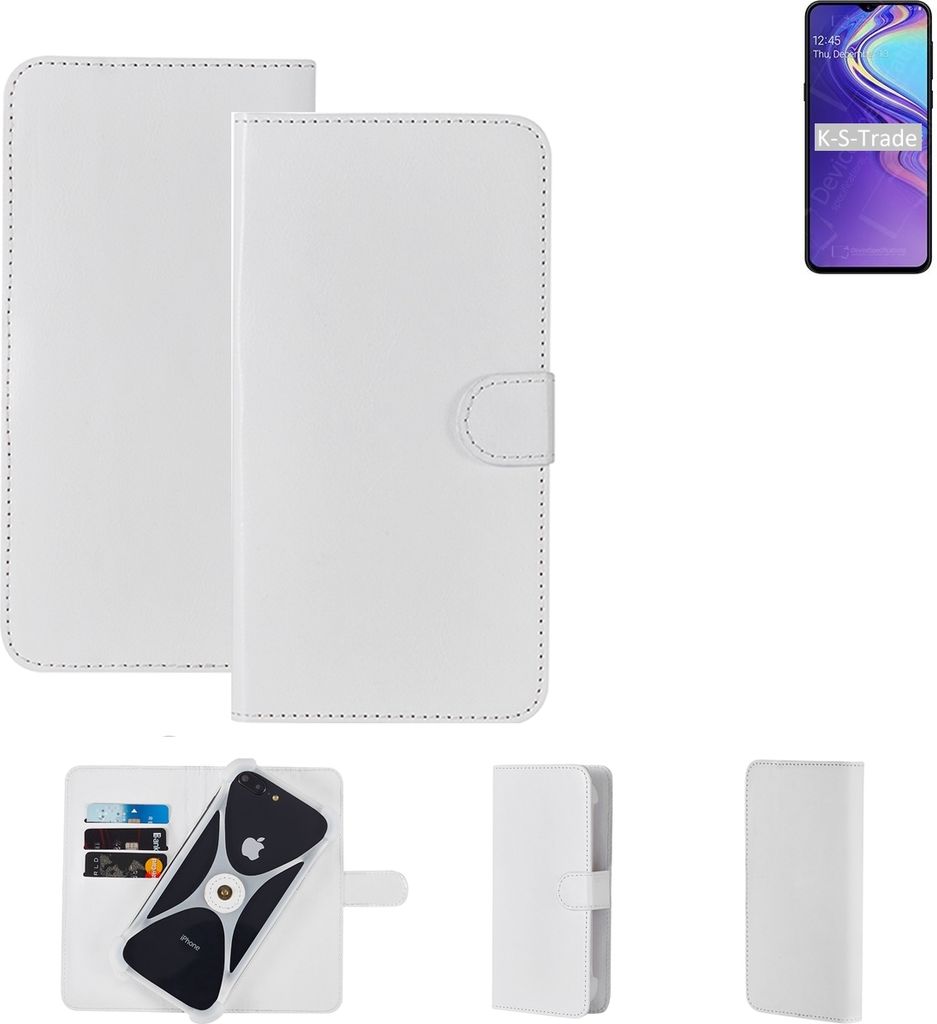 K-S-Trade Handy Hülle Schutz Hülle kompatibel mit Samsung Galaxy M30 Cover Case Bookstyle Bumper weiß 1x