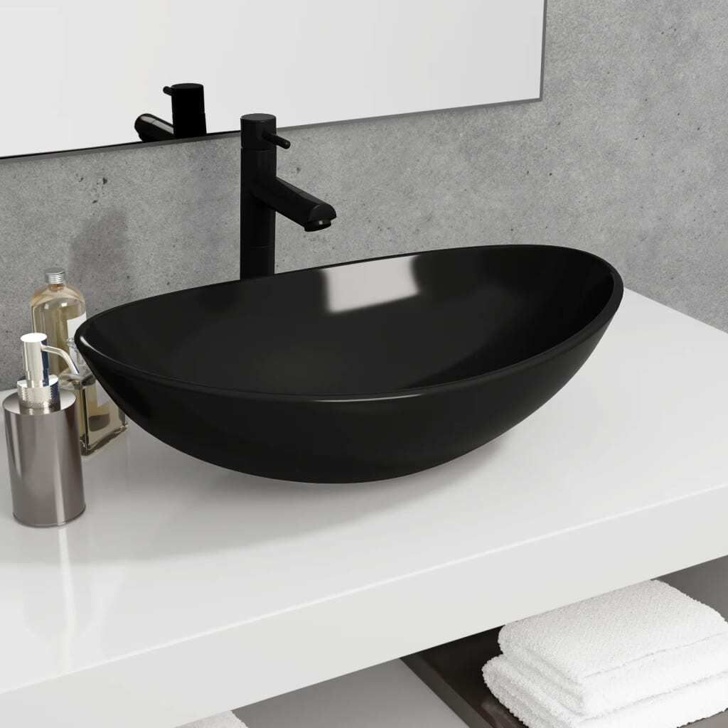 The Living Store Waschbecken Hartglas 54,5x35x15,5 cm Schwarz