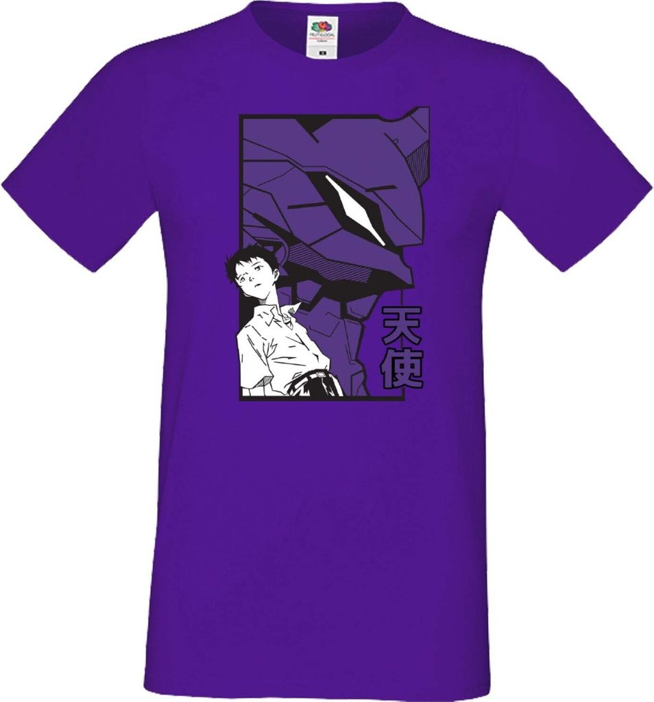 Herren T-Shirt Japan Manga Animation Comics Neon Anime Genesis Manga Evangelion Shinji Eva Var-038 Shinji Eva, Man L / Lila