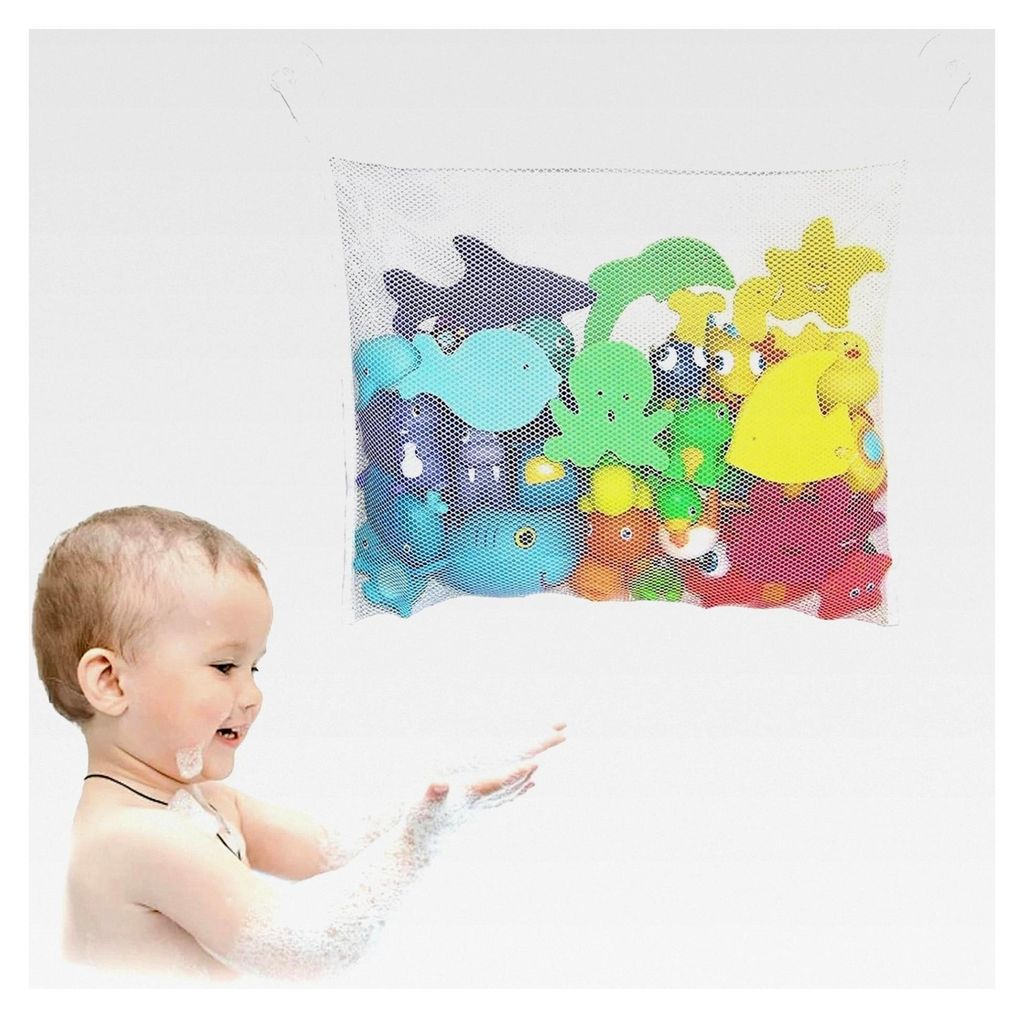 Aufbewahrung für Badewannenspielzeug 34x45 cm, Netz-Organizer mit selbstklebenden Haken für Badezimmer, Wohnzimmer und Schlafzimmer