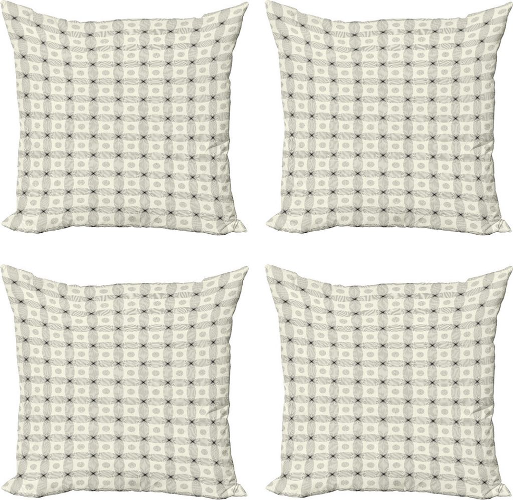ABAKUHAUS Geometrisch Kissenbezug Set (4 Stück), Thin Line Art Modern Grid, Moderner Doppelseitiger Digitaldruck, 50 cm x 50 cm, Ivory Koksgraue