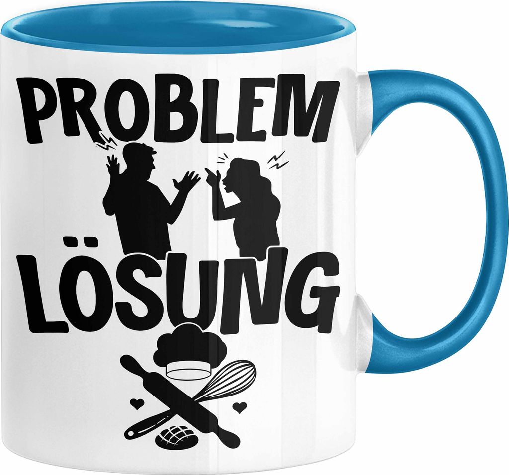 Backen Tasse Geschenk für Bäcker Männer Geschenkidee Problem und Lösung Backen Kochen (Blau)