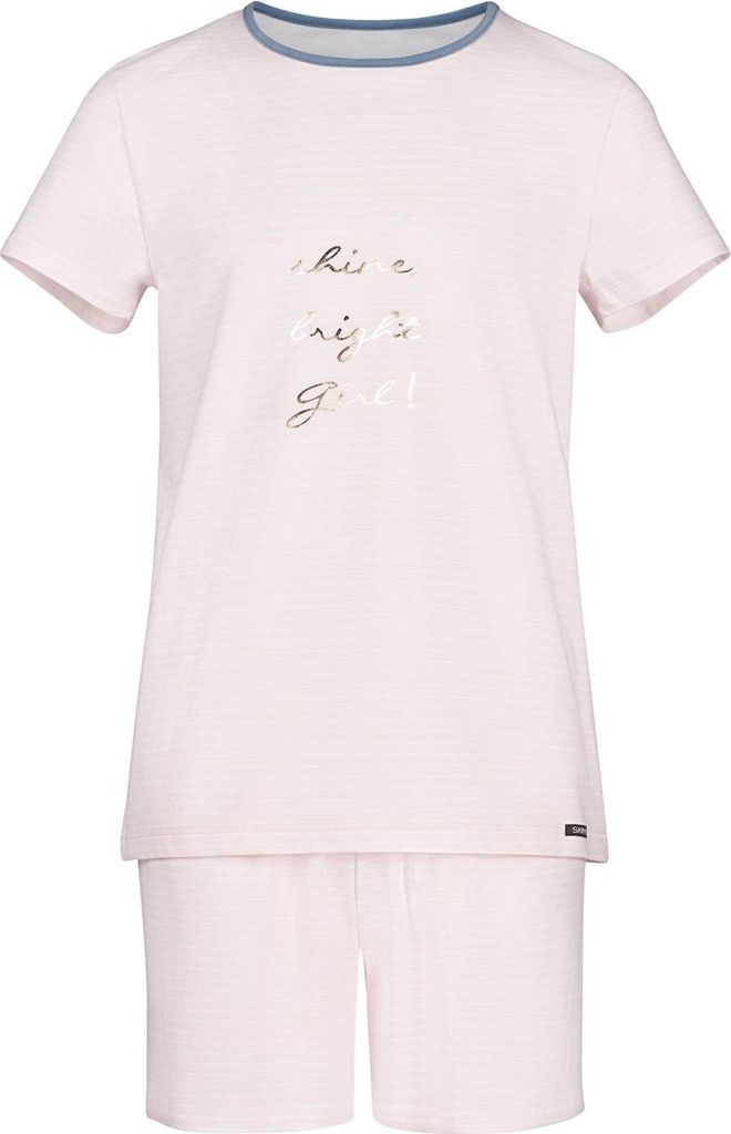 SKINY Mädchen Schlafanzug Set 2 tlg.- Every Night in Skiny, Pyjama kurz, Kinder, Streifen, 140-176 Beige 140
