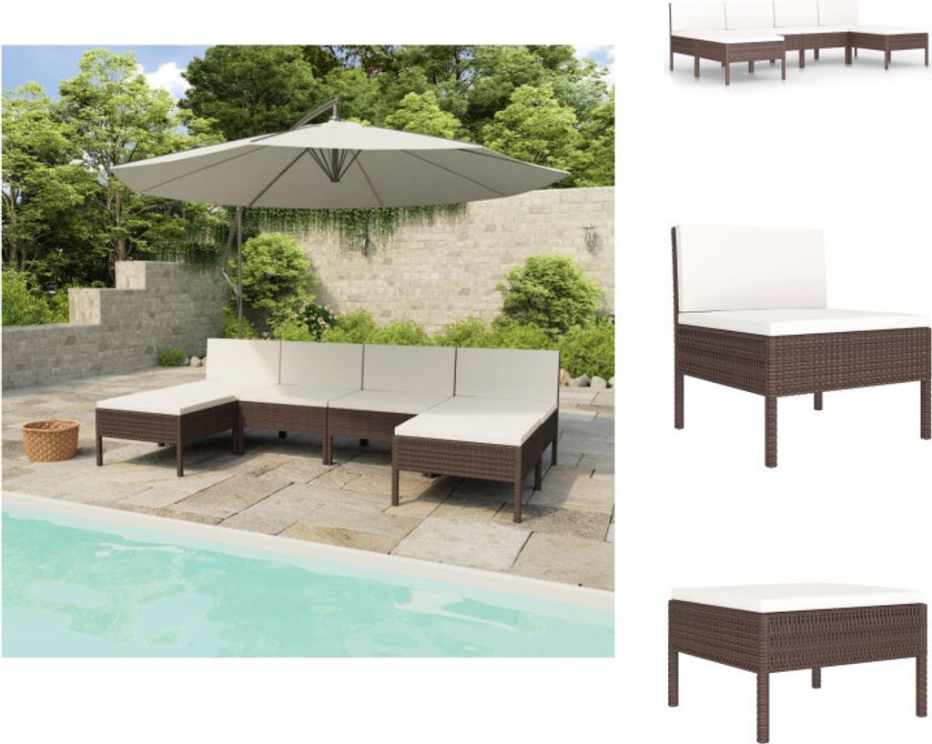 vidaXL 6-tlg. Garten-Lounge-Set mit Auflagen Poly Rattan Braun - Gartenmöbel-Sets