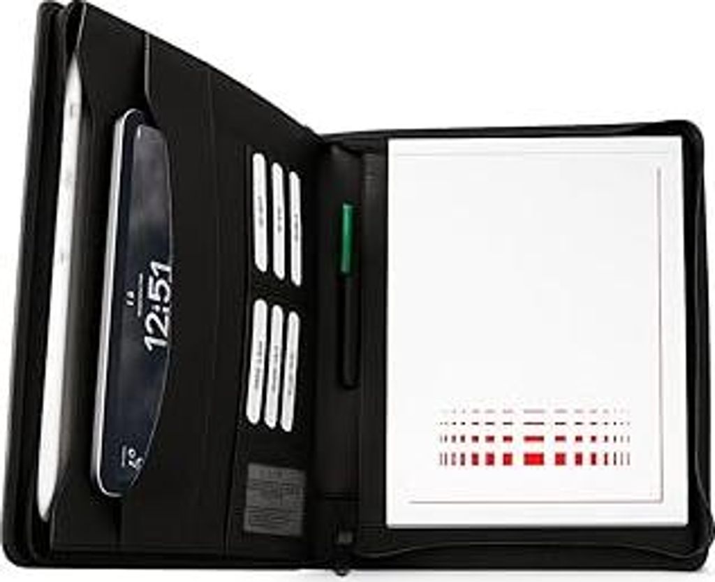 Schreibmappe A4 aus echtem Rindleder – Businessmappe & Konferenzmappe mit Reißverschluss, Schreibblock, Kartenfächern & Dokumentenfächern – ...