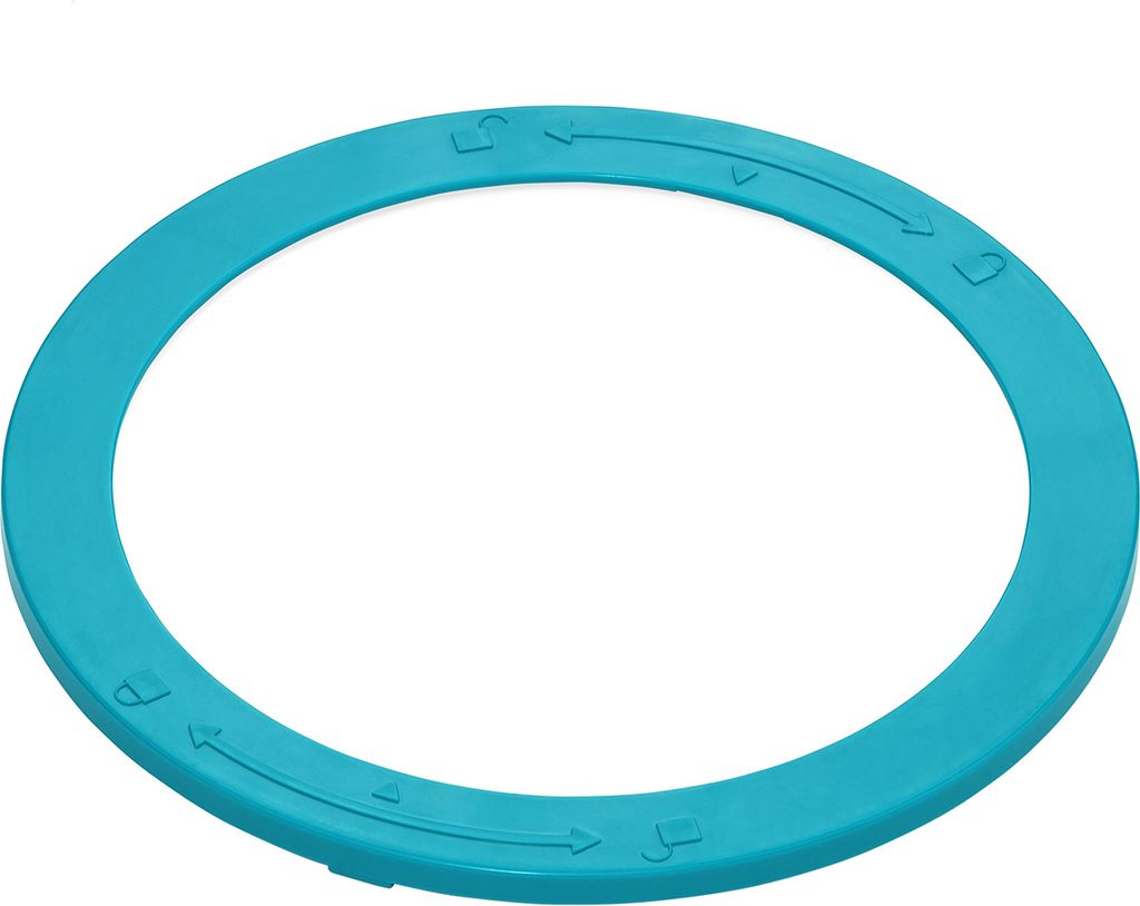 A turquoise ring with directional arrows and lock symbols is shown on a white background.