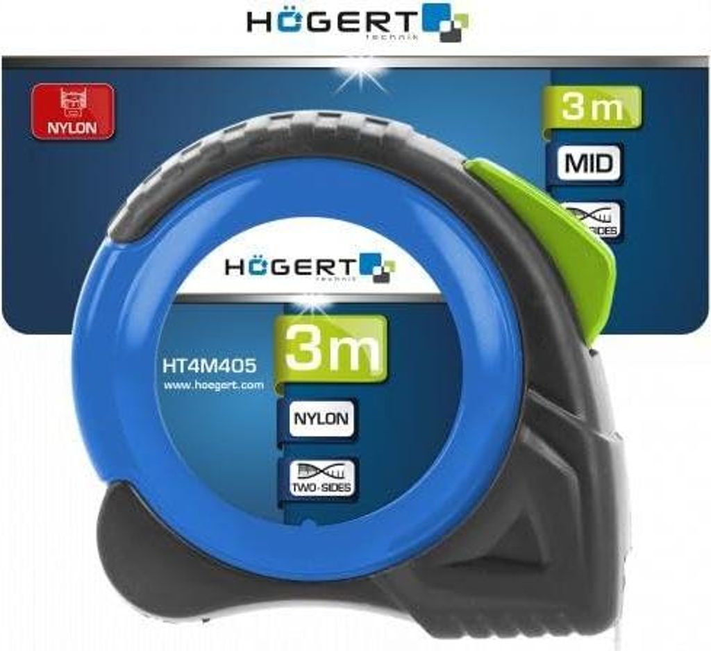 Högert Technik - Maßband 8m 25mm nylon 2-seitig - kompaktes, universell einsetzbares Bandmaß - Doppelseitiger Druck - automatischer Riemenwickel...