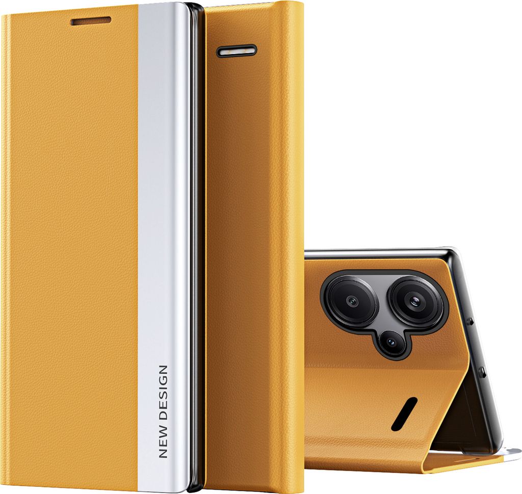 Hülle für Xiaomi Redmi Note 13 Pro+ Leder PolyurethanKlapphülle Schutzhülle mit Standfunktion Gelb