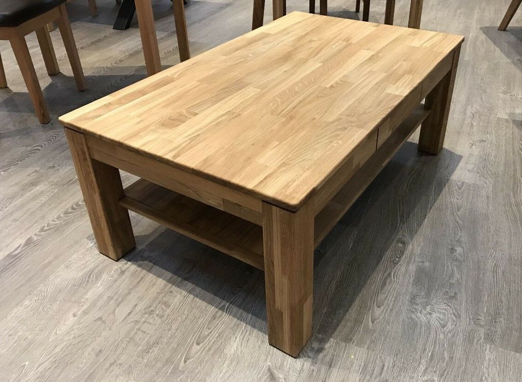 Couchtisch Eiche Massiv geölt 115 x 70 cm mit Schubkasten Produktbild 3