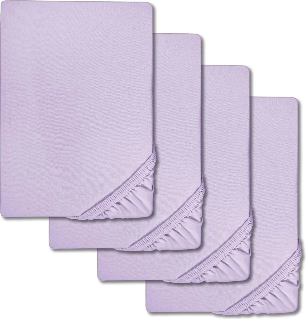 Lenzuolo a pieghe in microfibra interlock jersey lilla 90 x 190 - 100 x 200 cm 180 x 200 - 200 x 200 cm in confezione da 4 pz