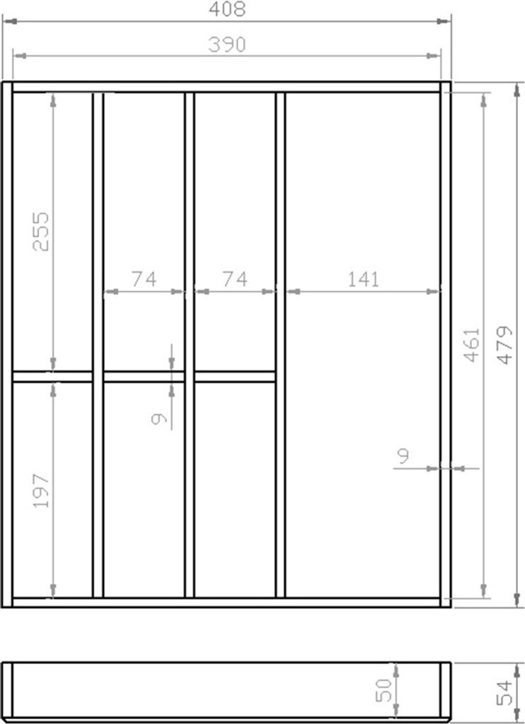 Besteckeinsatz BUCHE 50er Schubl. B 408 x T 479 mm passend für Grass Nova 16 mm Schubladen