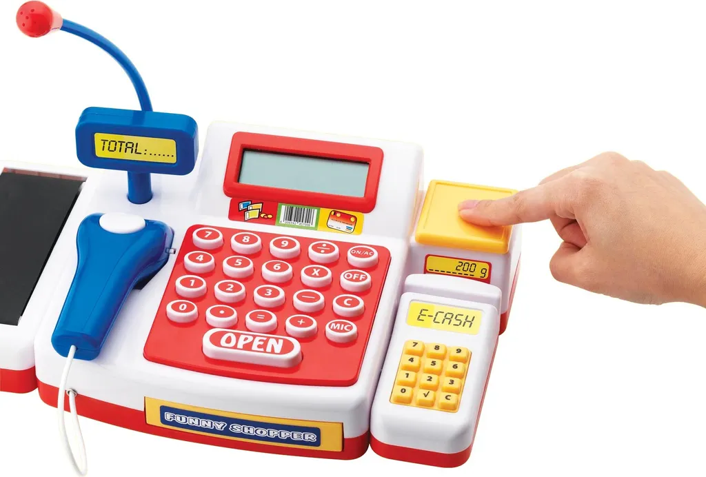Caisse de supermarché interactive avec scanner laser et écran digital