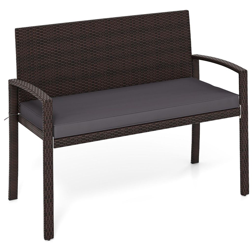 COSTWAY Polyrattan Gartenbank mit Sitzkissen, Balkontank Produktbild 