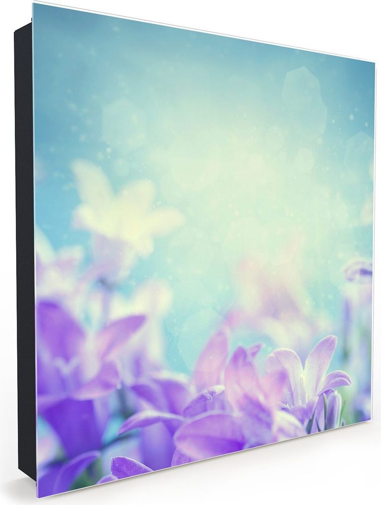 Nachbildung-Schlüsselkasten, Magnetpinnwand und Memoboard mit Glasfront Motiv Lila Blüten