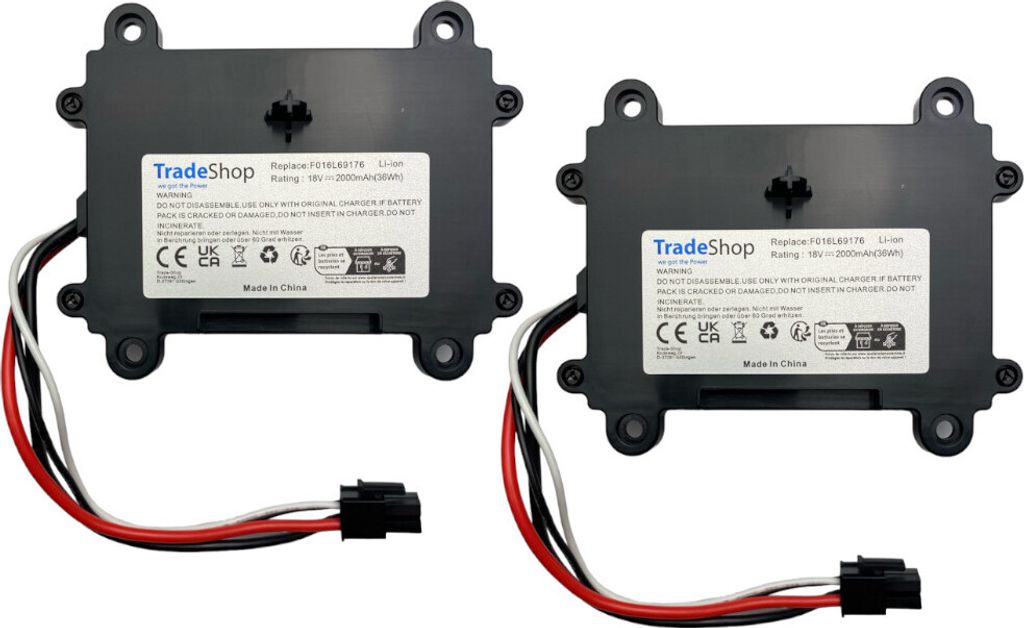 2x Trade-Shop Li-Ion Akku 18V / 2000mAh / 36Wh für viele Bosch Indego Rasenmäher Mähroboter ersetzt F 016 104 898, F016104898, F016L69176, 5INR1...