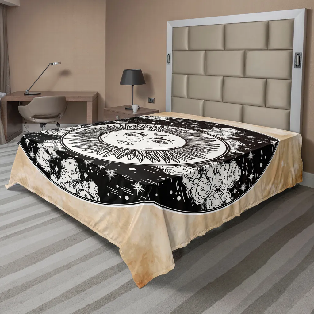 Drap plat pour lit double thème cosmique et mystique 260 cm x 228 cm