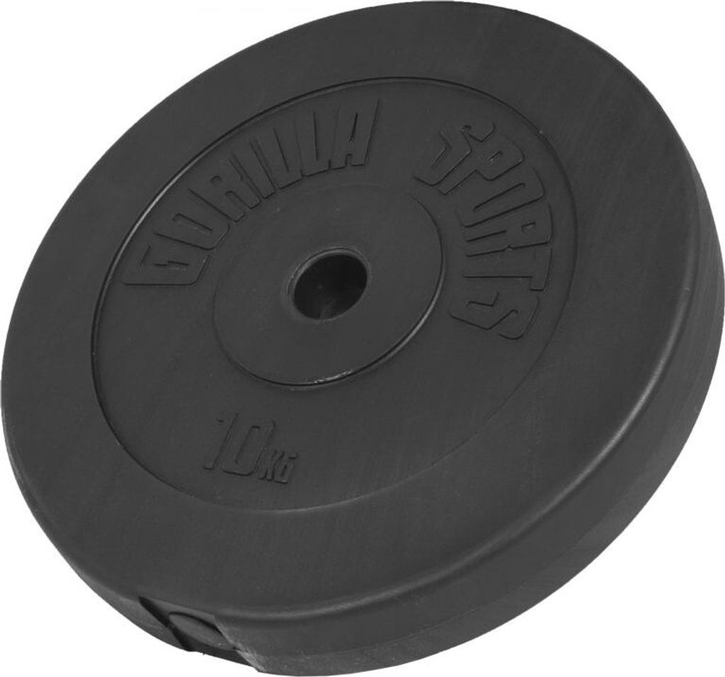 A black weight plate with embossed text and weight marking.