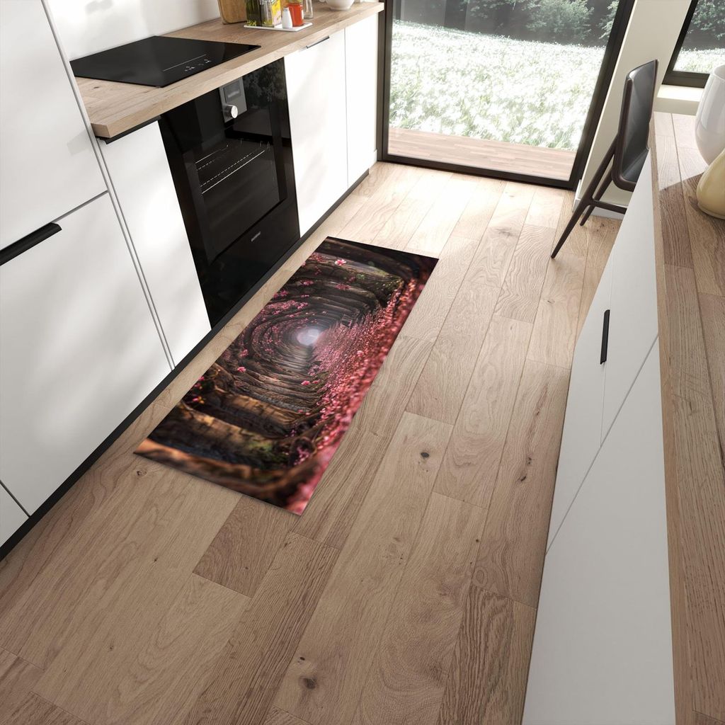 Küchenteppich 60x150cm rutschfest & abwischbar PVC Läufer - Blütenweg