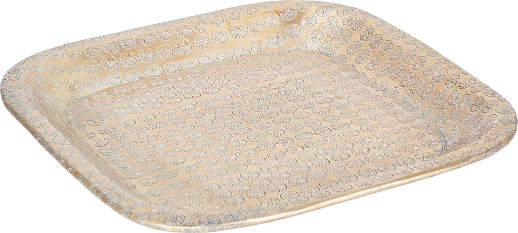 Orientalisches Tablett aus Aluminium Jamira 29cm | Marokkanisches Teetablett in der Farbe Gold | Orient Goldtablett goldfarbig | Orientalische Deko...