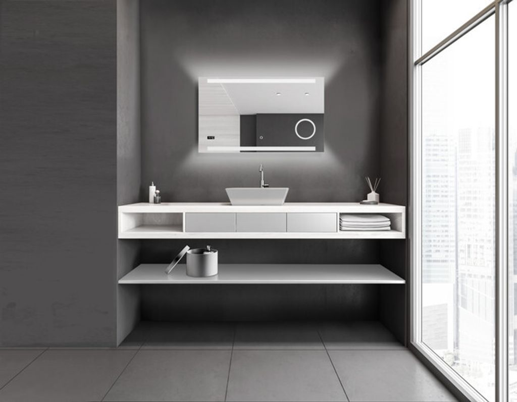 Badspiegel mit Beleuchtung Talos King 100 x 60 cm Wandspiegel - Beleuchteter Kosmetikspiegel - eingebaute Digitaluhr - hochwertiger Aluminiumrahmen...